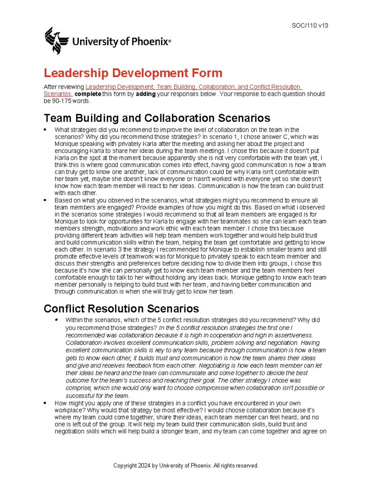 Soc110 v13 wk5 Leadership Development and Conflict Resolution Insights ...