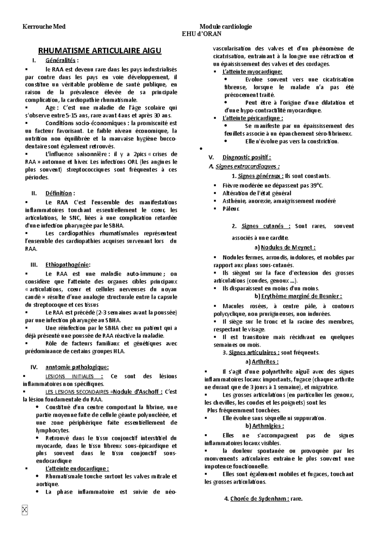 RAA-kerrouche 1 - RAA - EHU d’ORAN RHUMATISME ARTICULAIRE AIGU I ...