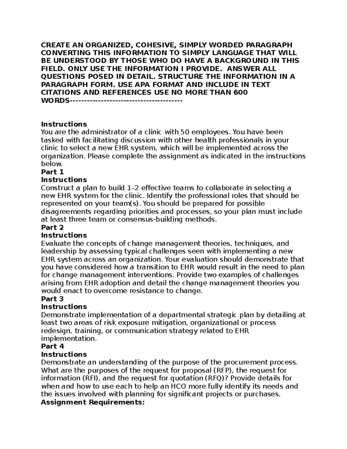 Strategic Planning for EHR Implementation in HCOs (Unit 3 Assignment ...