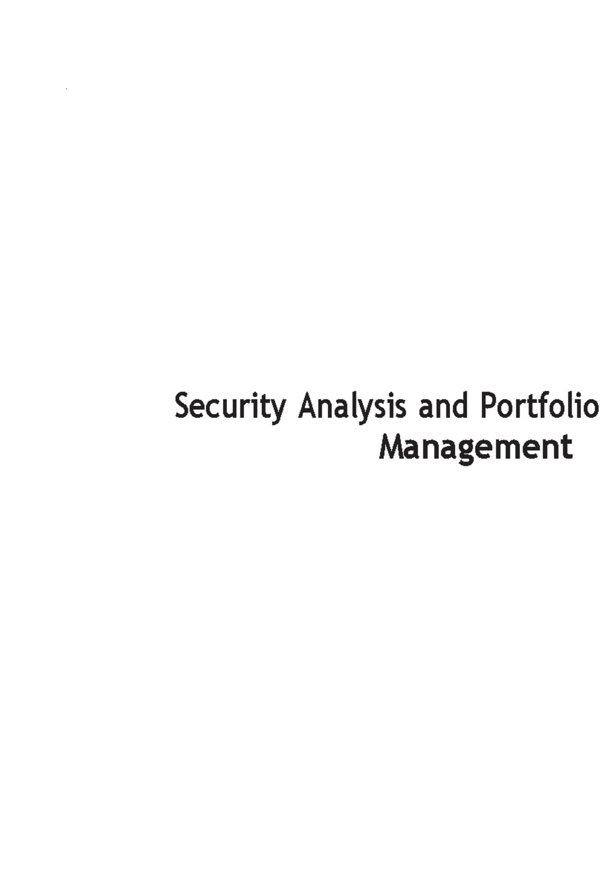 Security Analysis and Portfolio Management (SAPM) Lecture Notes - Studocu