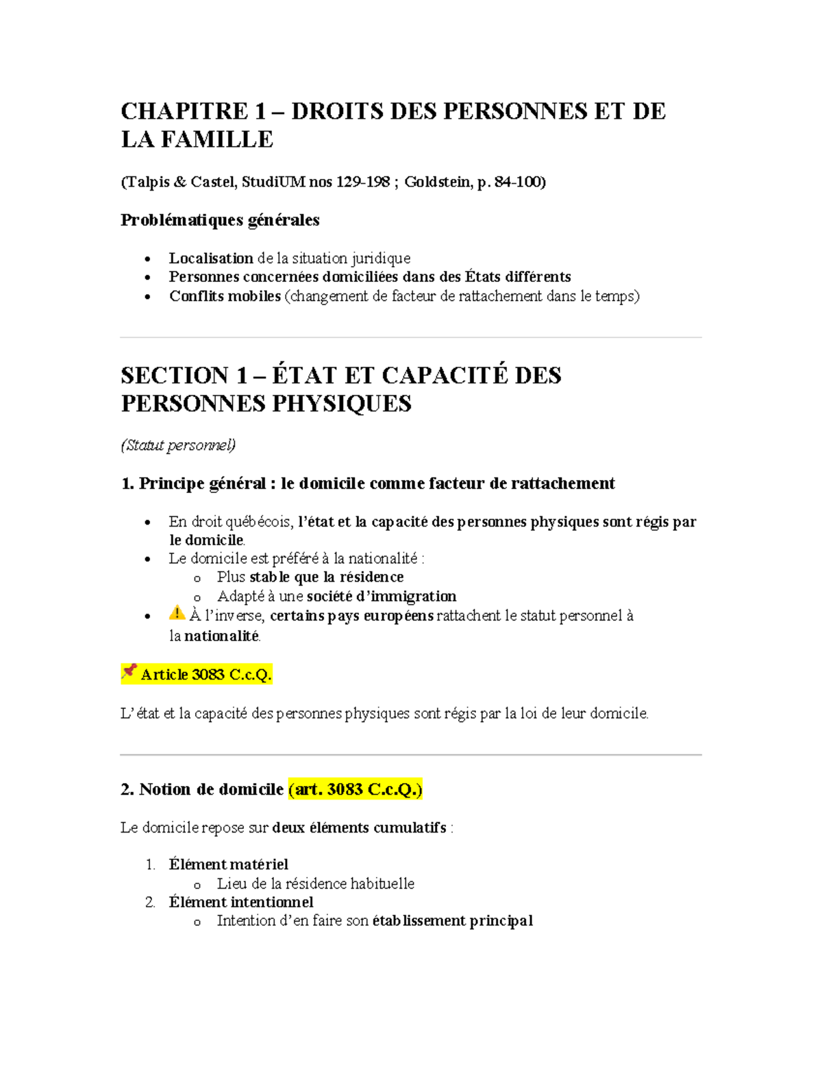 CHAPITRE 1 : DROITS DES PERSONNES ET DE LA FAMILLE (DIP) - Studocu