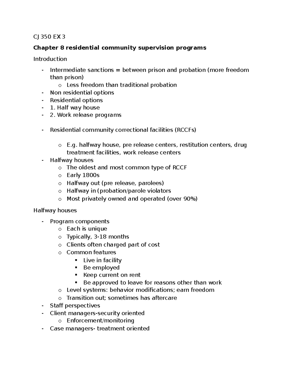 CJ 350 EX 3 - Chapter 8: Residential Community Supervision Programs ...