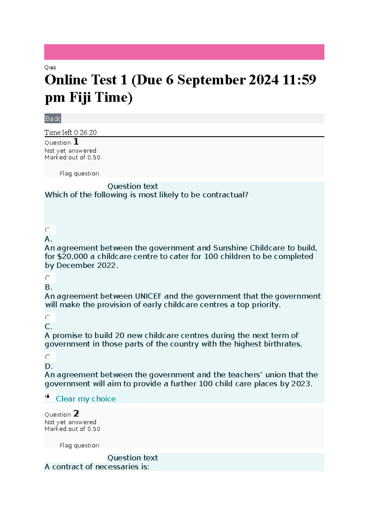 LW 202 Online Quiz 1 - Contract Law Concepts and Questions - Studocu