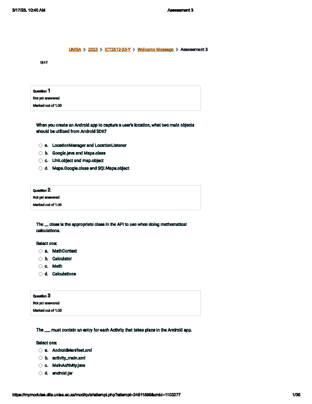 ICT2612 Quiz 3 Questions - Android App Development - Studocu