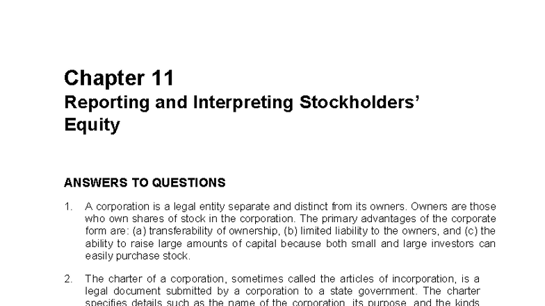 Chapter 11 Solutions Manual: Reporting and Interpreting Equity - Studocu