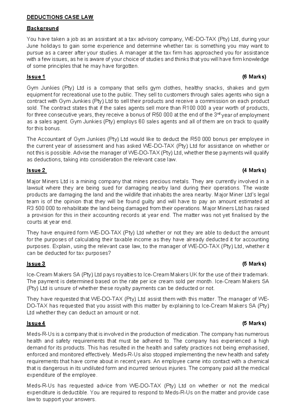 General Deductions Case law Class Question - DEDUCTIONS CASE LAW ...