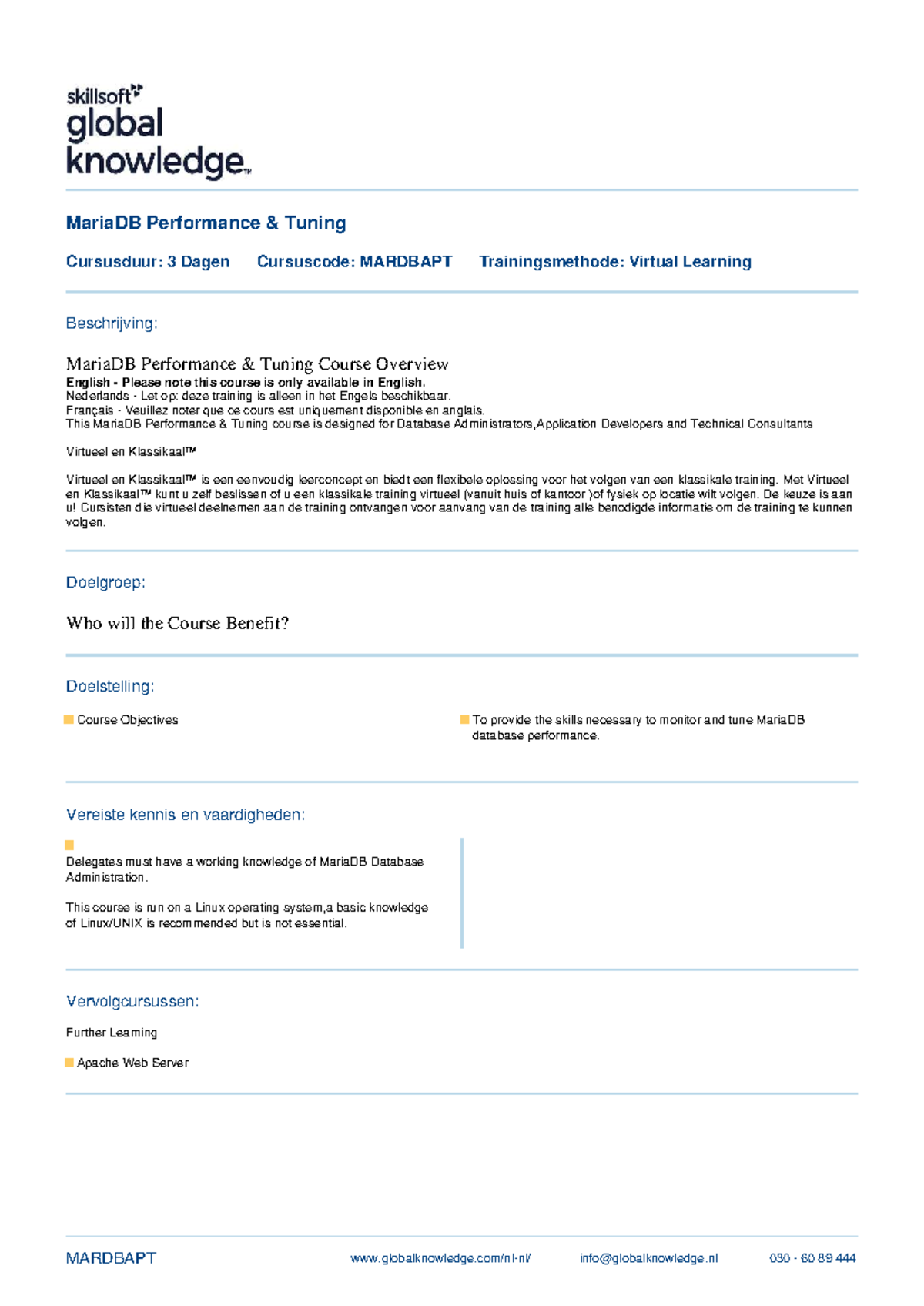 MariaDB Performance Tuning Course Overview (MARDBAPT) - Studocu