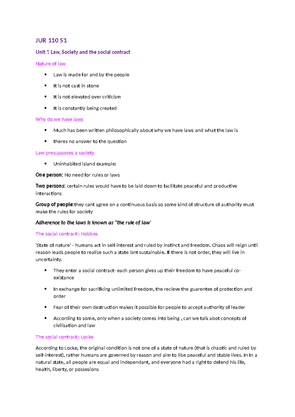 JUR 110 - Summaries of Chapters 1, 2, and 3: Law and Society - Studocu