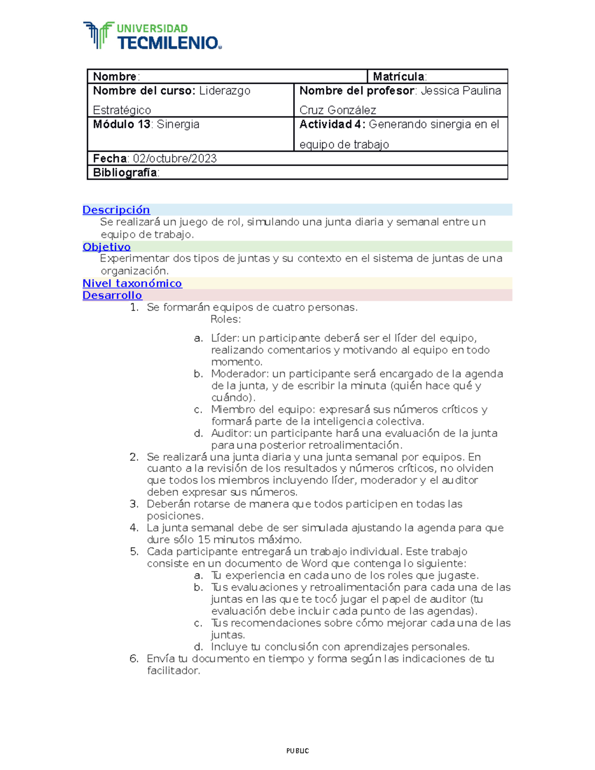 Actividad 4: Generando Sinergia en el Equipo de Trabajo - Liderazgo ...