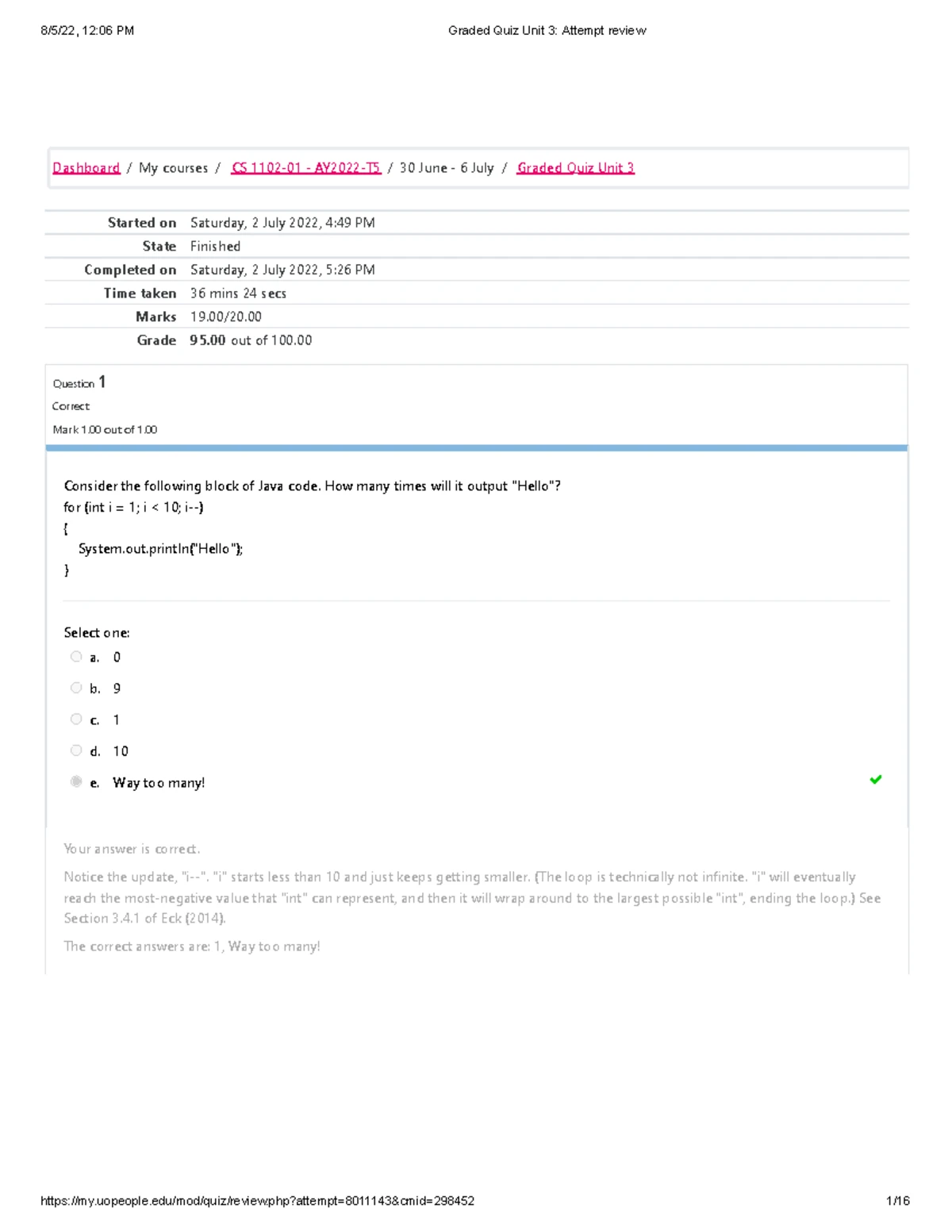 CS 1102-01 Unit 1 Java Programming Assignment: Quiz Game Implementation ...