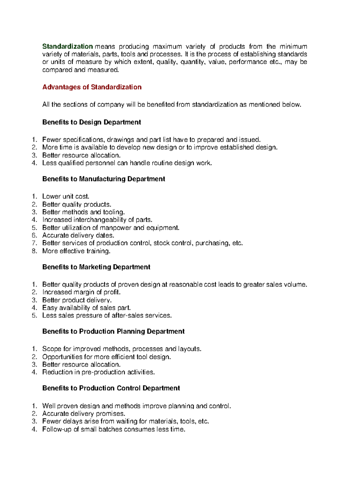 Standardization & Simplification - Unit III Overview and Benefits - Studocu