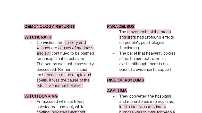 Abnormal Psych Notes (sept. 1) - DEMONOLOGY RETURNS WITCHCRAFT ...