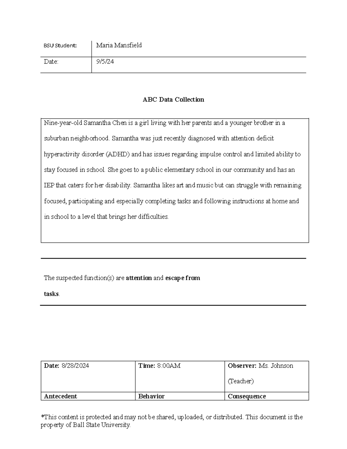 BSU ED 101: Assignment 1 – ABC Data Collection for ADHD Analysis - Studocu