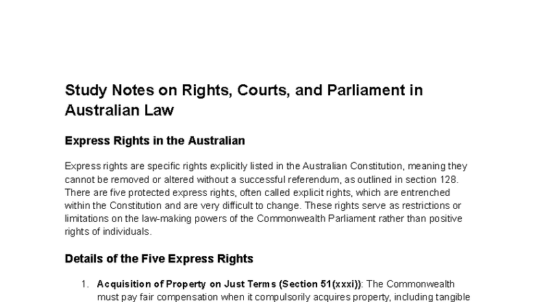 Legal Study Notes U4 AOS 1: Rights, Courts, and Parliament in ...