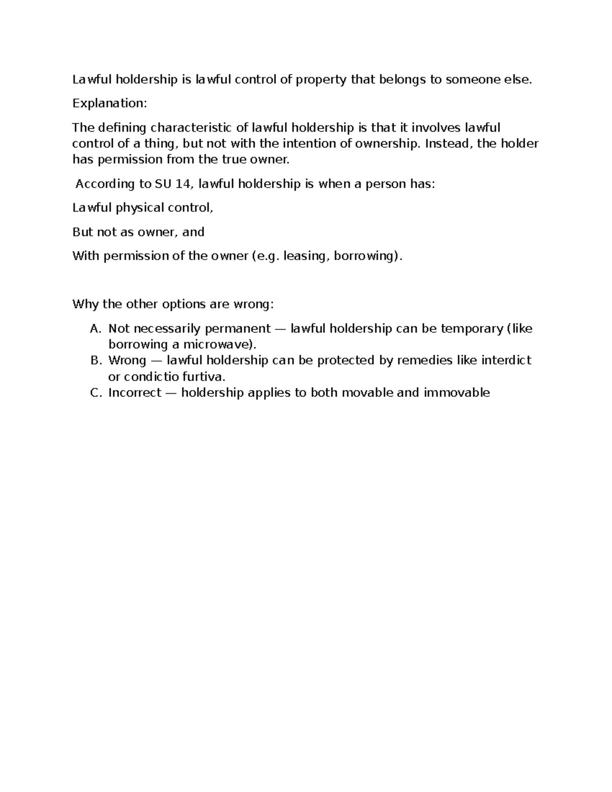 SU 14: Lawful Holdership Explained in Property Law - Studocu