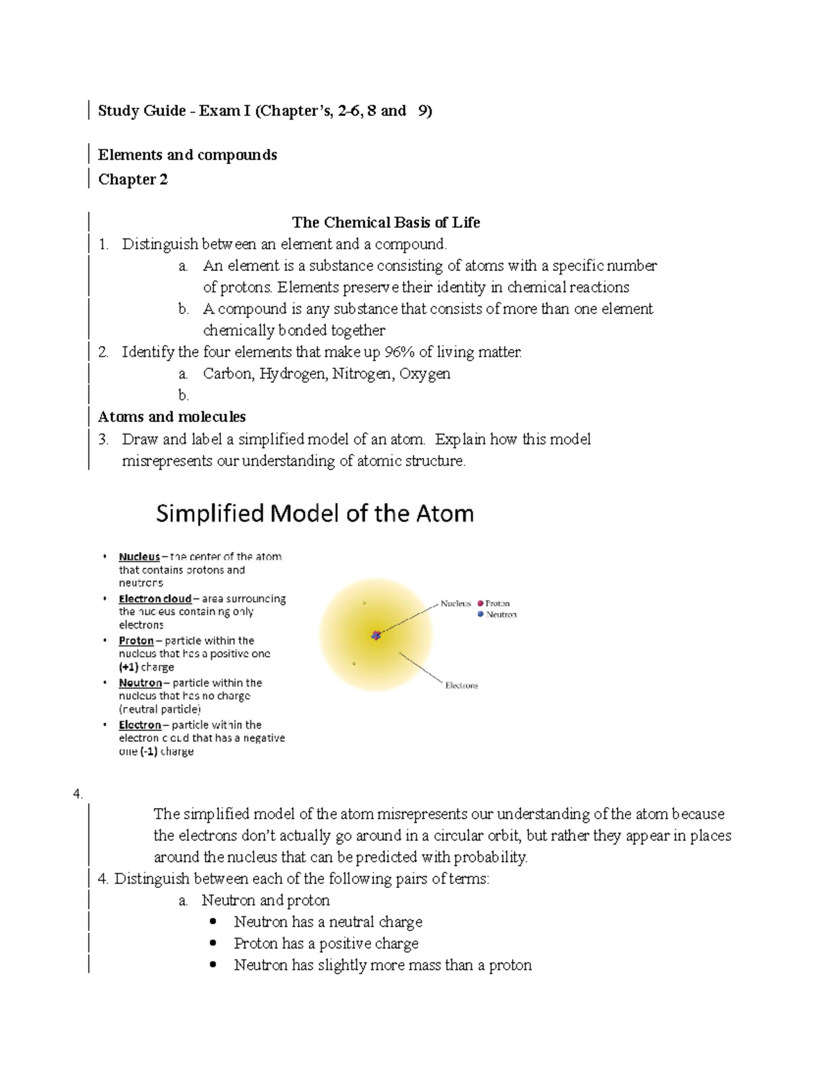 Study Guide Exam I Bio 1107 - Study Guide Exam I 8 and 9) Elements and ...