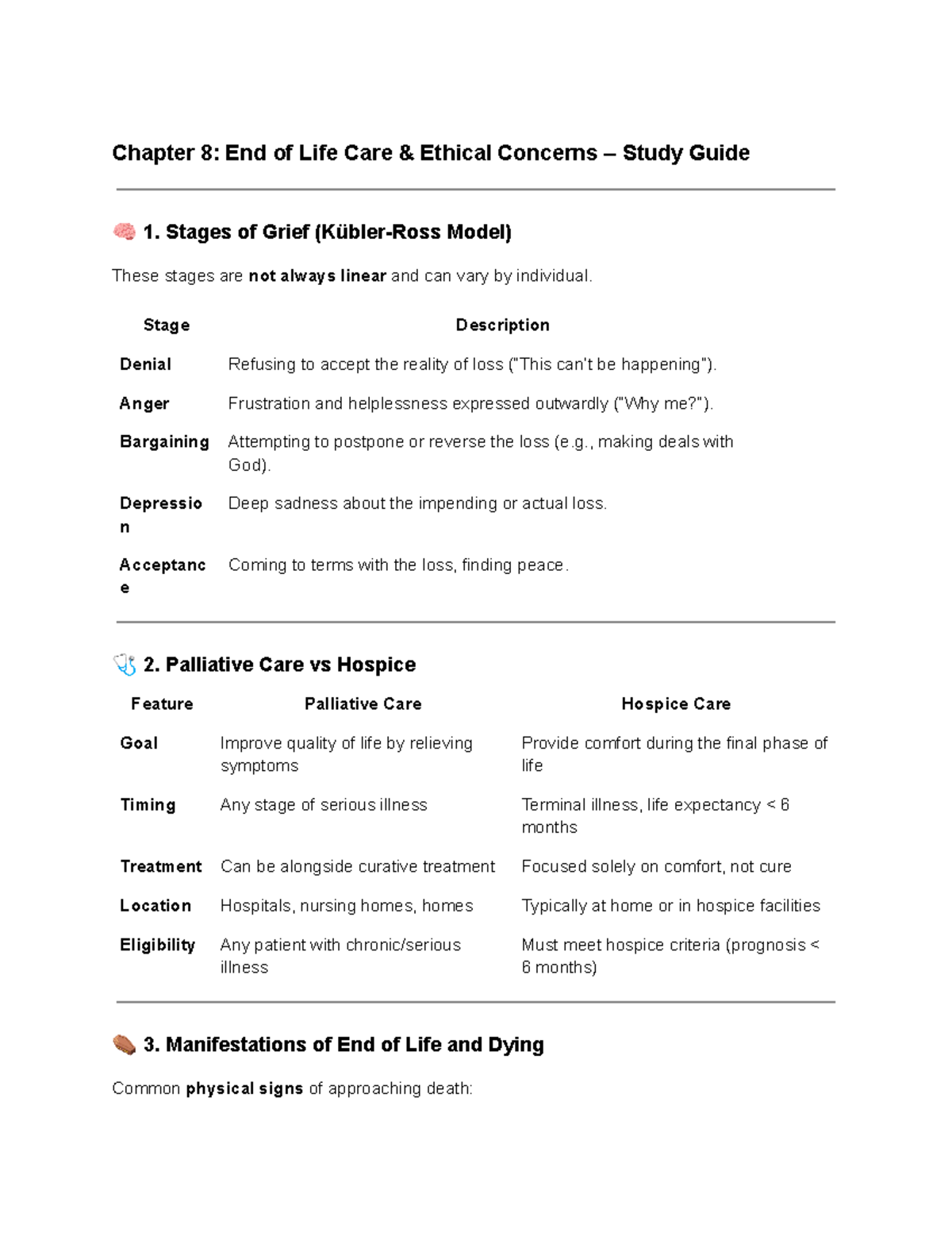 Chapter 8: End of Life Care Ethical Concerns Study Guide (MEDSURG ...