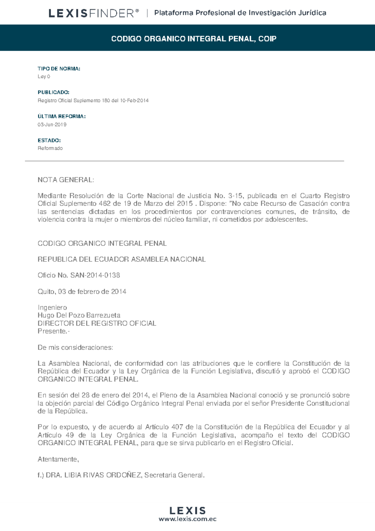 COIP 2019: Análisis y Revisión del Código Orgánico Integral Penal - Studocu