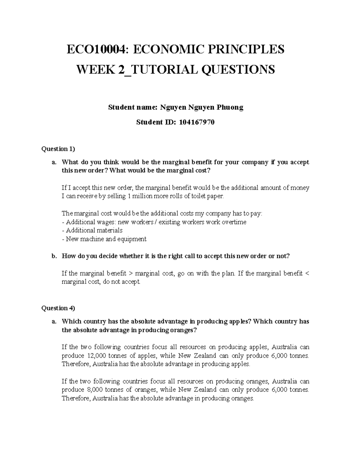 ECO10004 Week 2 Tutorial Questions and Answers - Studocu