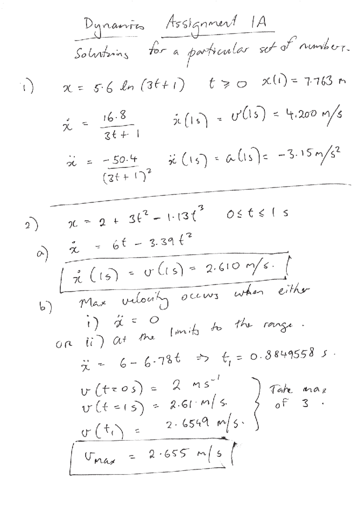 Assignment 1 S2 2024 Dynamics Solutions - Studocu