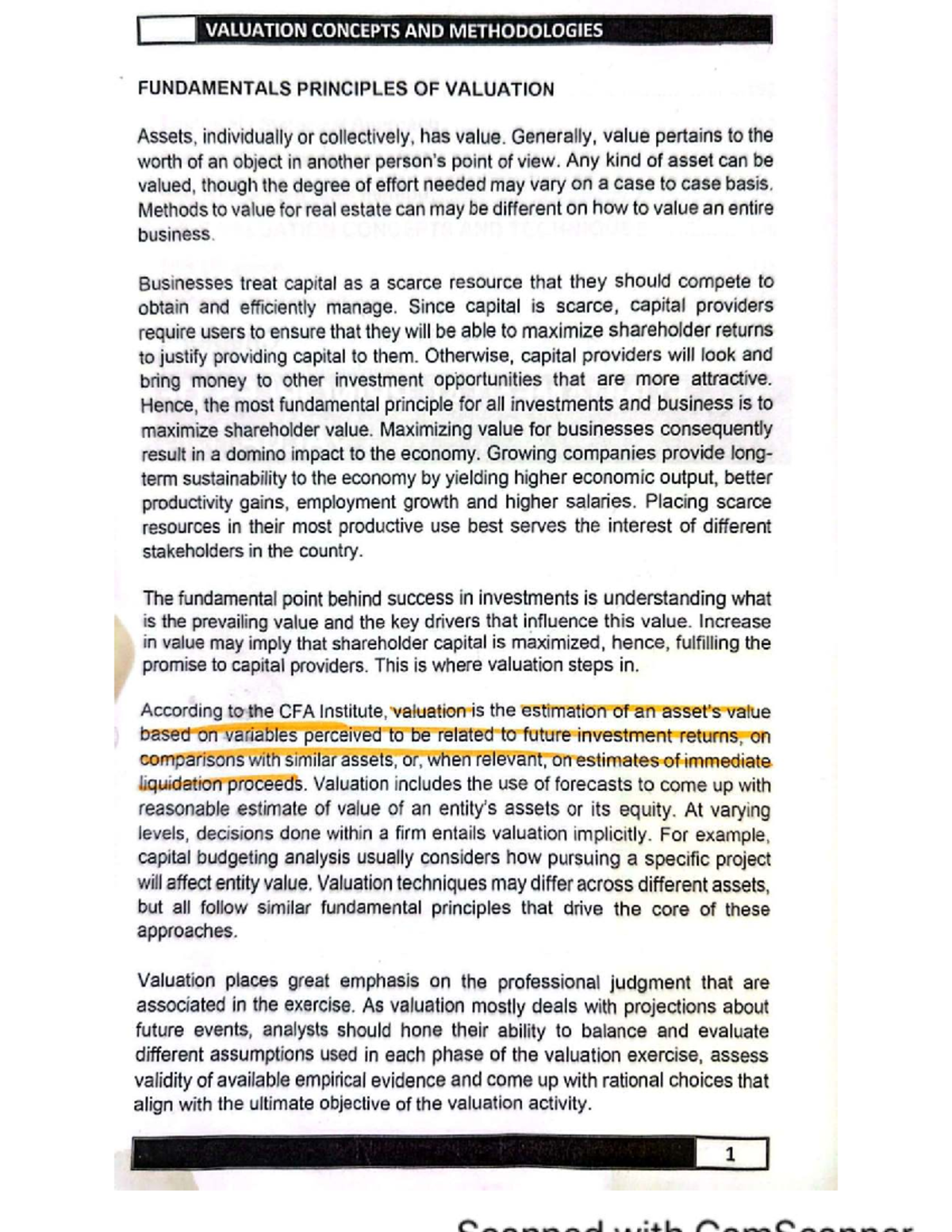 Valuation Concepts Methodologies Fundamentals Of Valuation Studocu