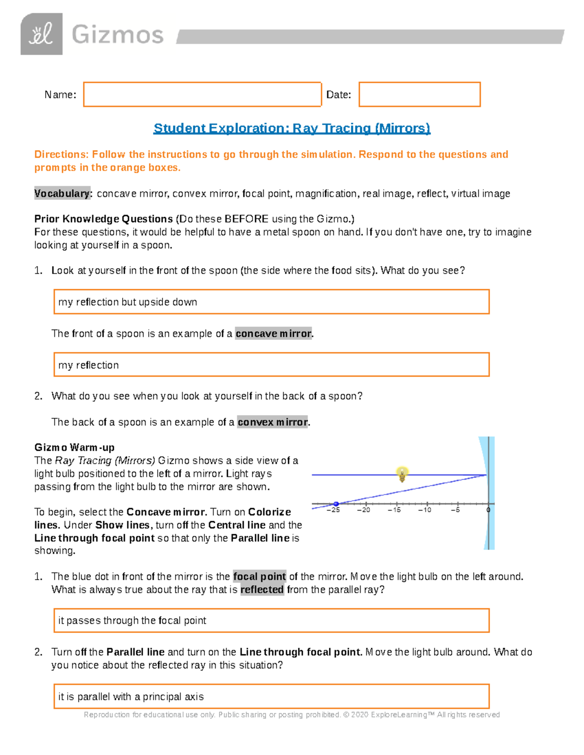 Copy of Ray Tracing Mirrors SE - Google Docs - Name: Date: Student ...