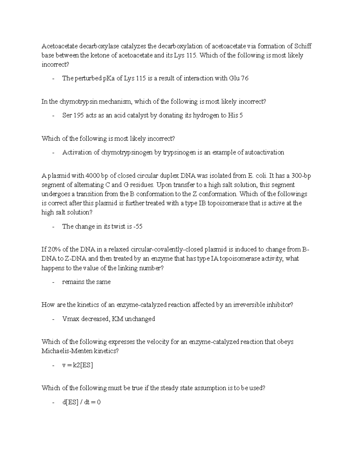 Test 1234 - question bank 1234 - Acetoacetate decarboxylase catalyzes ...