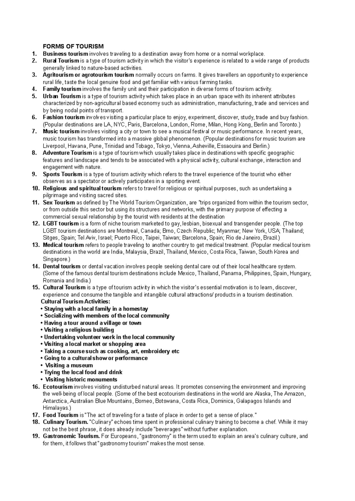 Forms of tourism: An overview of various types and trends - Studocu