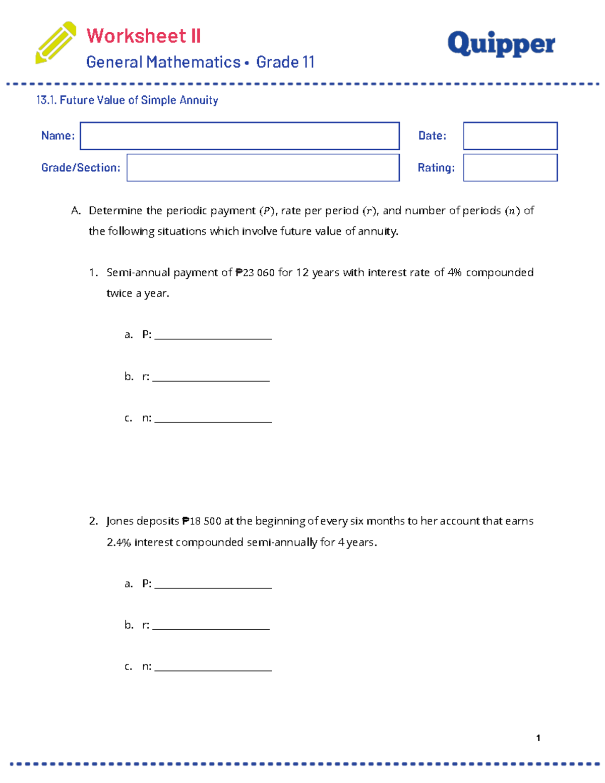 Worksheet II: Future Value of Simple Annuity - ME GM 11 Q2 1301 - Studocu
