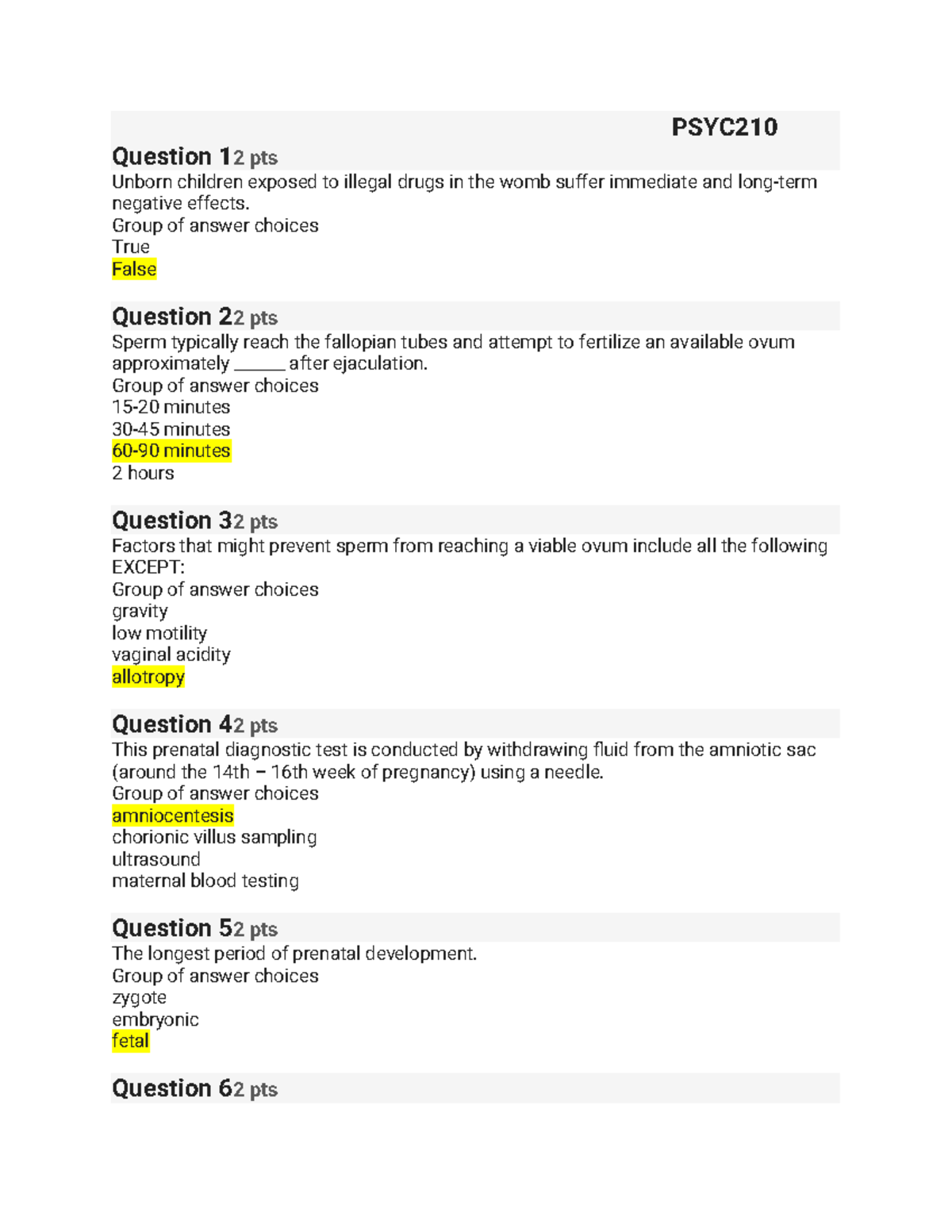 PSYC 210 Module 2 Quiz – Prenatal Development Questions - Studocu