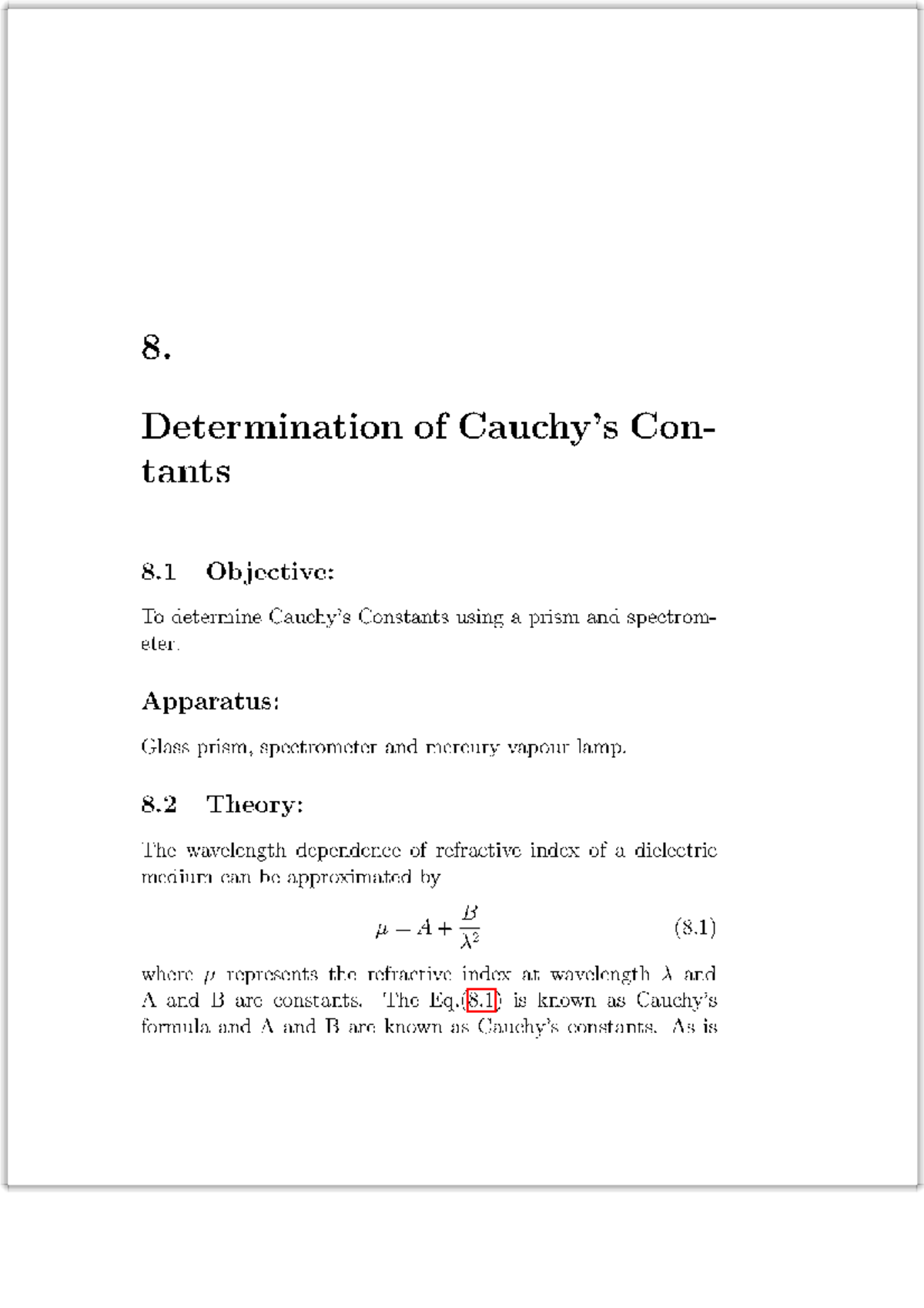 Cauchy's Constants Lab: PYP100 Prism & Spectrometer Experiment - Studocu
