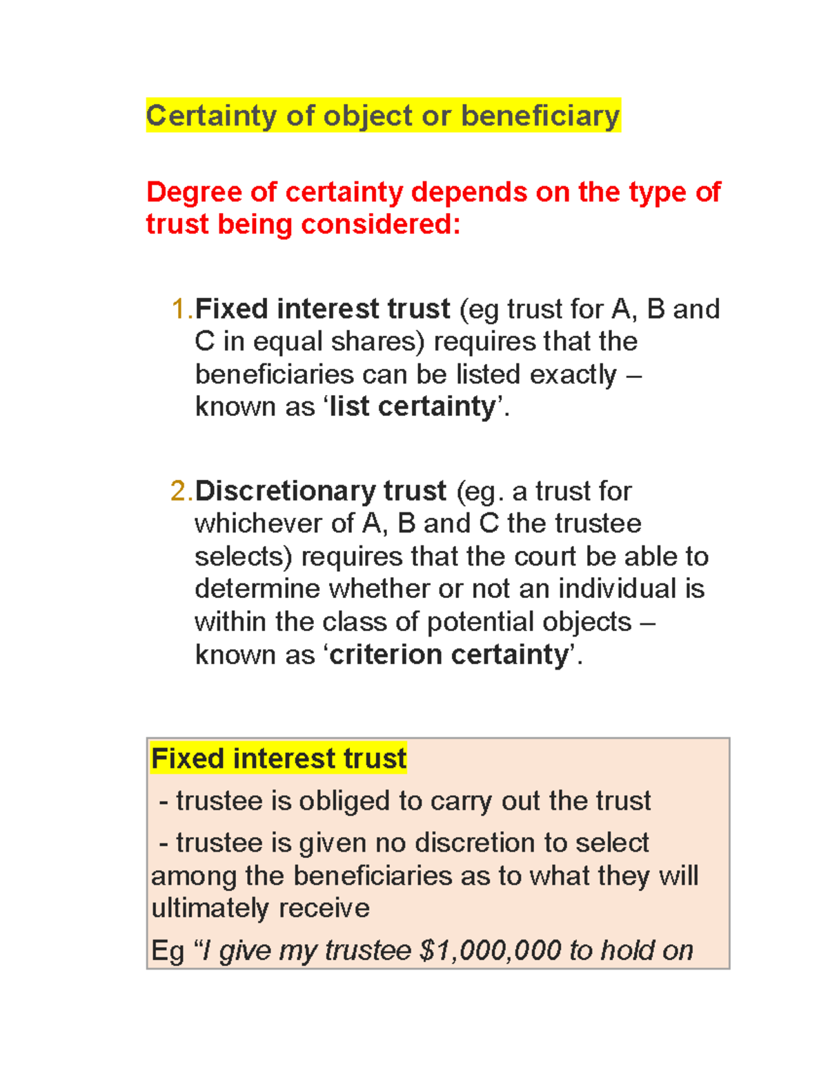 Certainty of Object in Trusts: Fixed vs Discretionary Trusts Analysis ...