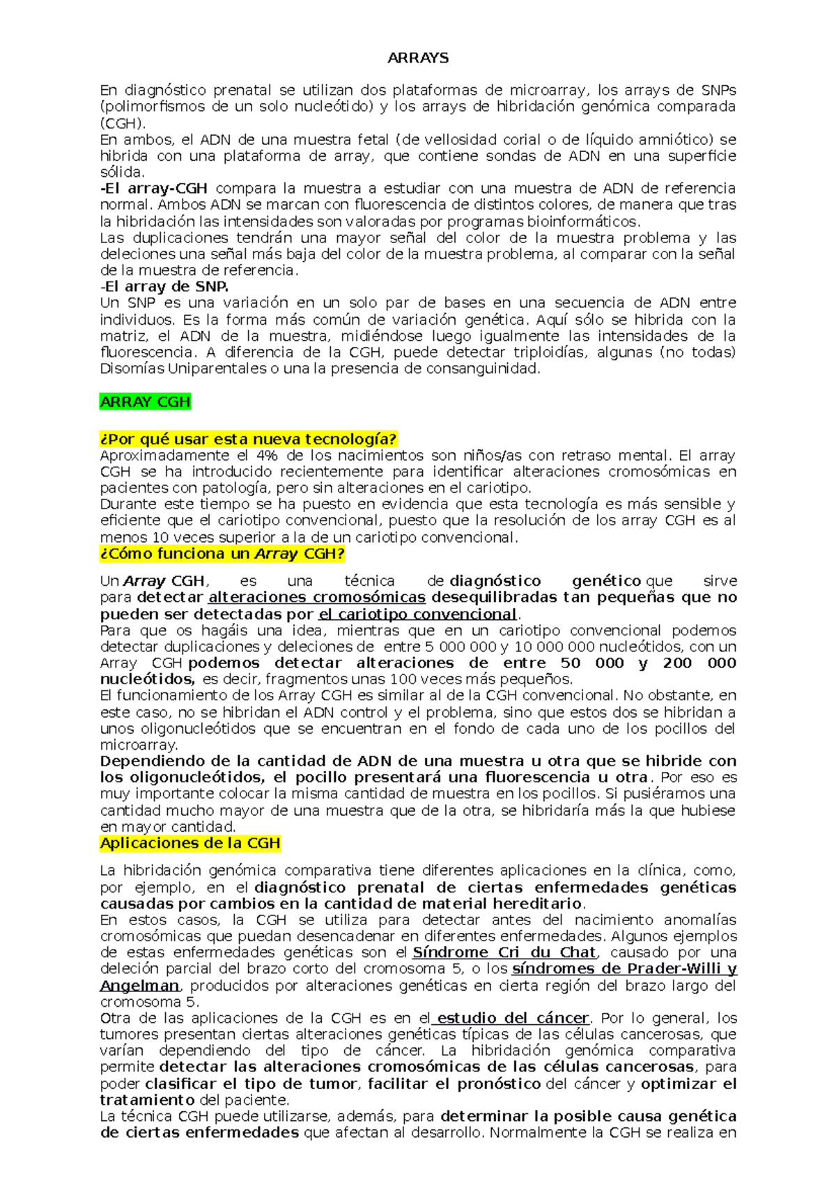 Arrays - Descripción Genética del Array CGH y SNP en Diagnóstico - Studocu