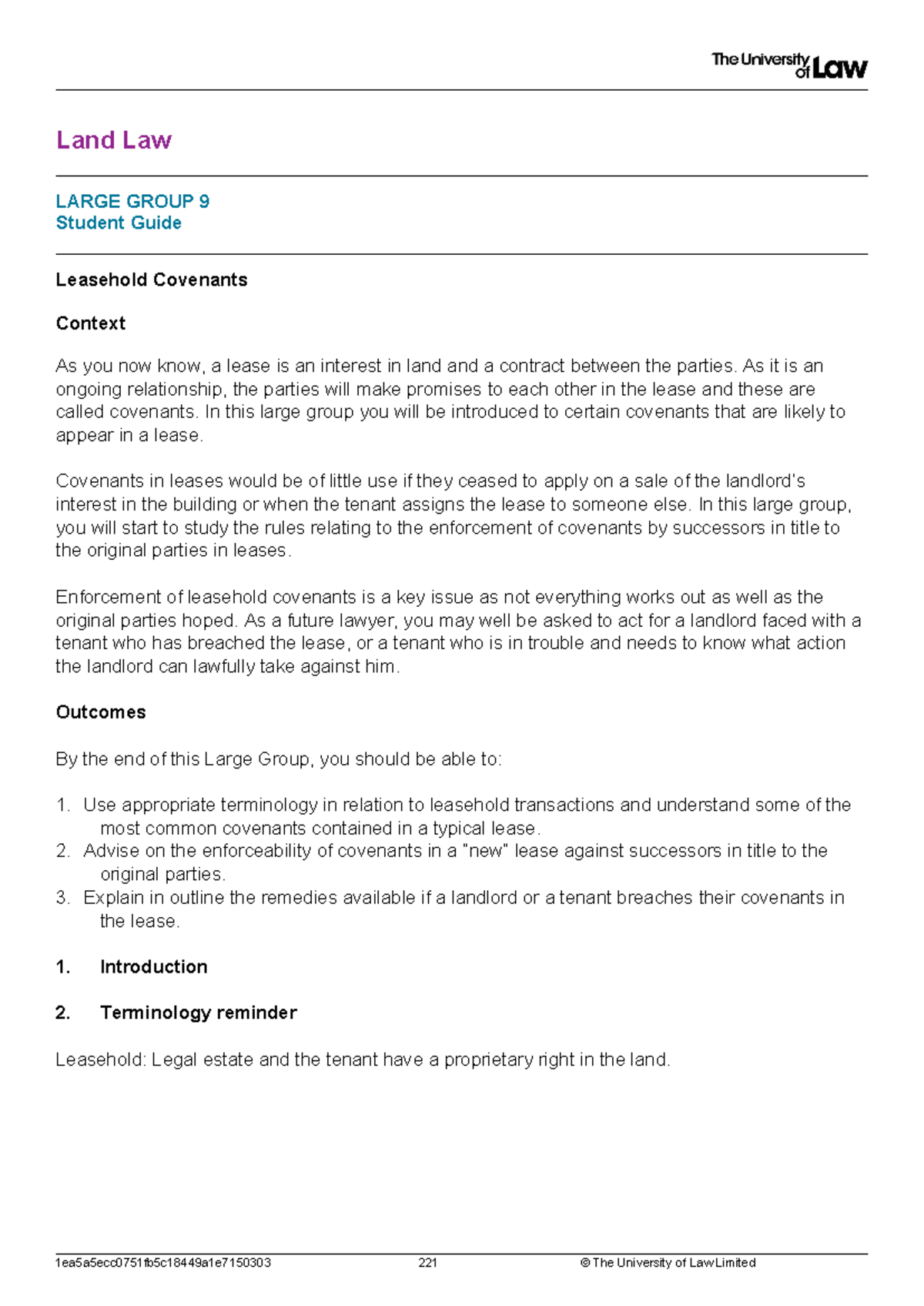 Unit 9 Land Law SG Notes: Understanding Leasehold Covenants - Studocu