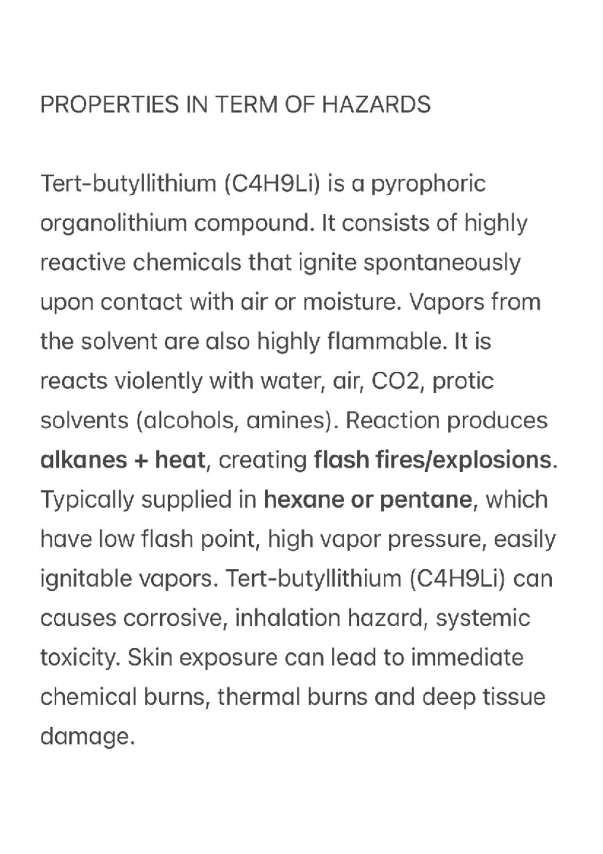 CHM424 - Properties and Hazards of Pyrophoric Organolithium Compounds ...