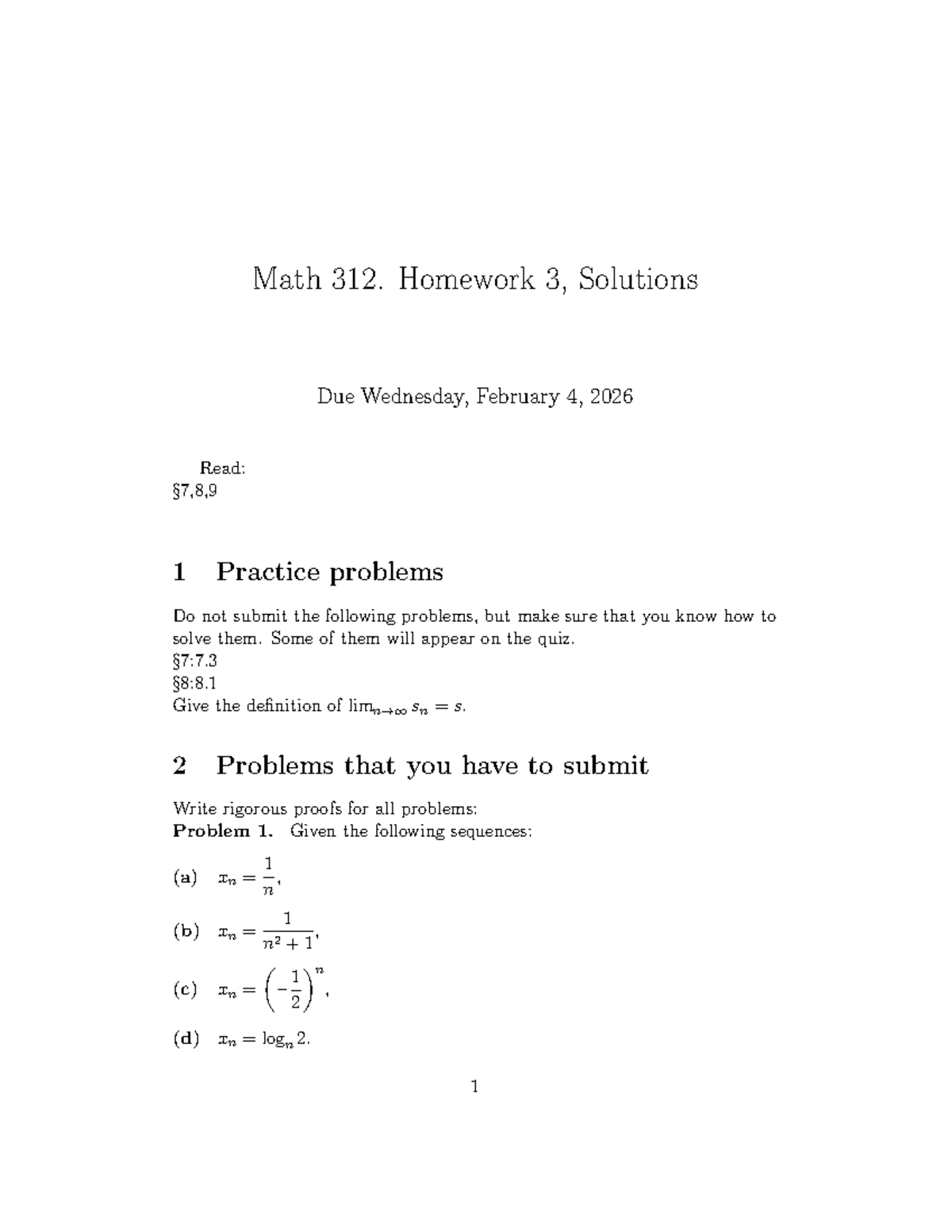 Math 312. Homework 3 Solutions & Practice Problems Guide - Studocu