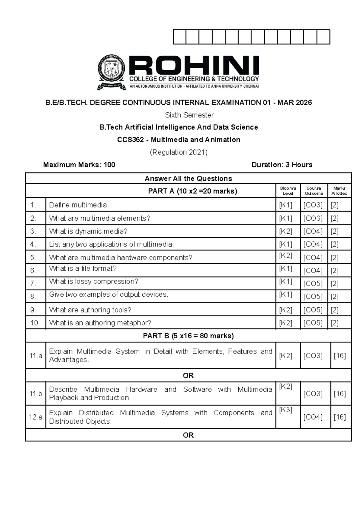 CCS352 Multimedia and Animation - Continuous Internal Exam 2026 - Studocu