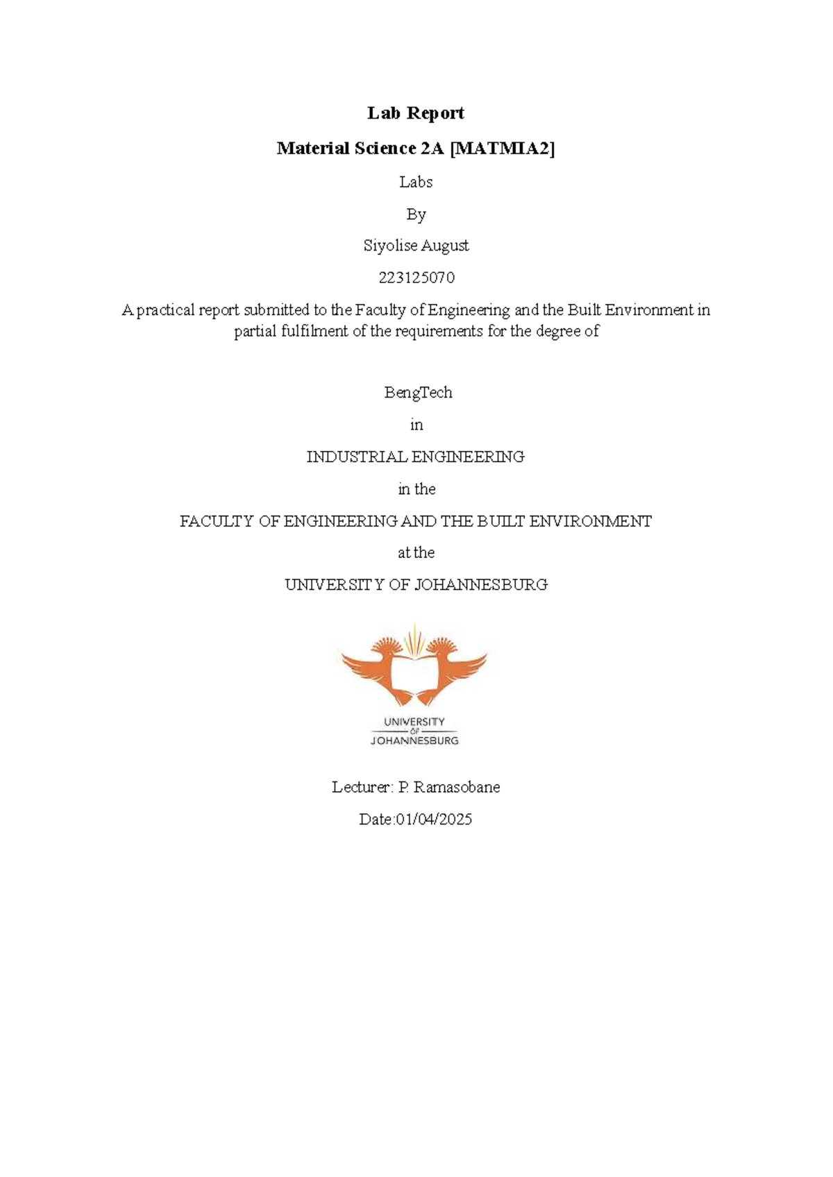 Lab Report: Material Science 2A - Practical Experiments and Findings ...