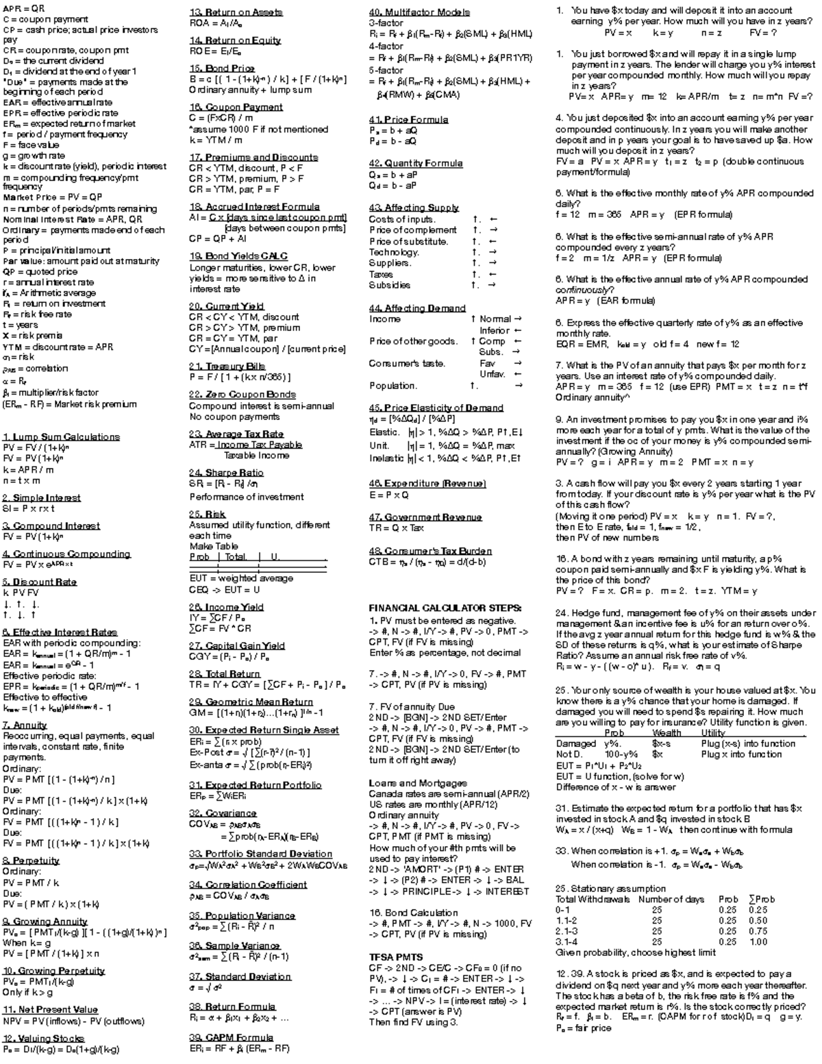Comm 221 Cheat Sheet: Key Financial Concepts and Formulas - Studocu