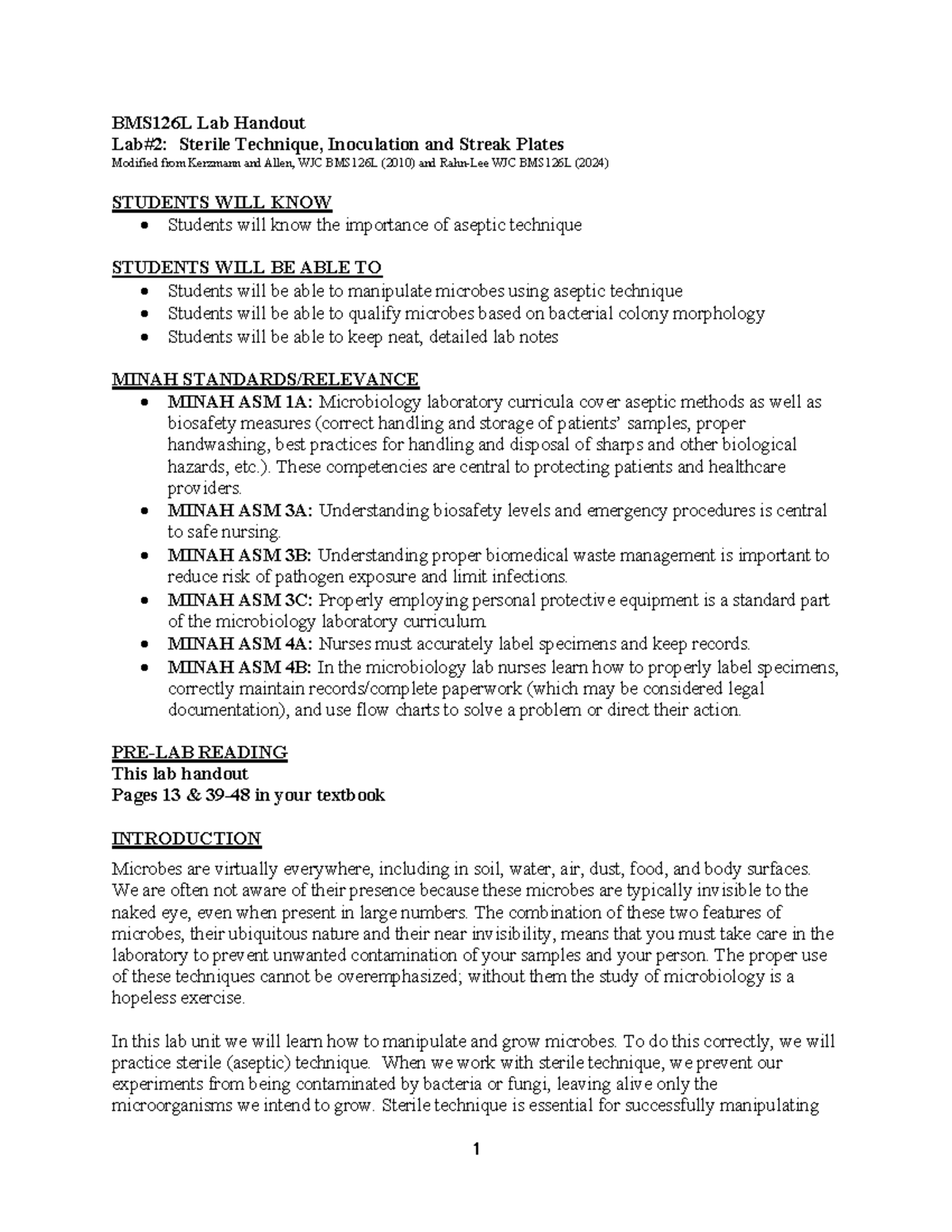 BMS126L Lab Handout: Mastering Sterile Technique & Inoculation - Studocu