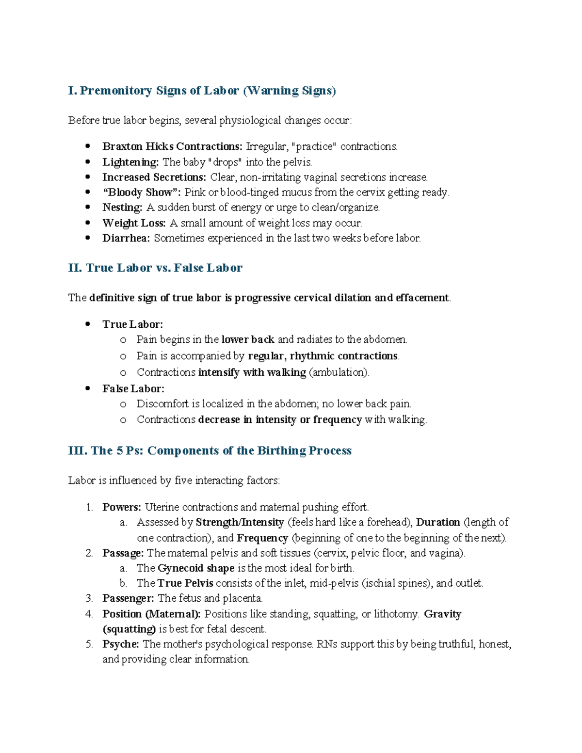 Labour & Birth - Exam 2 Review Notes (NURS 101) - Studocu