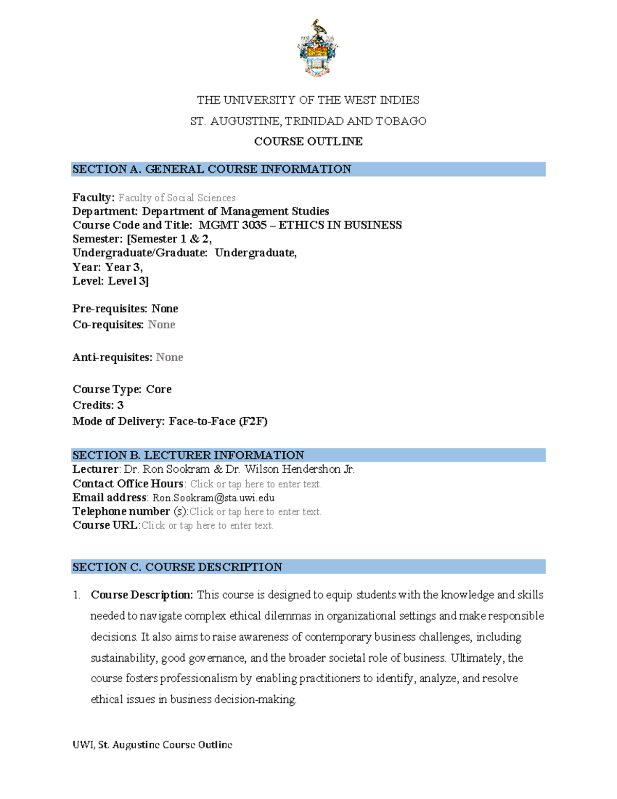 MGMT 3035 2025-26 - Ethics in Business Course Outline - Studocu