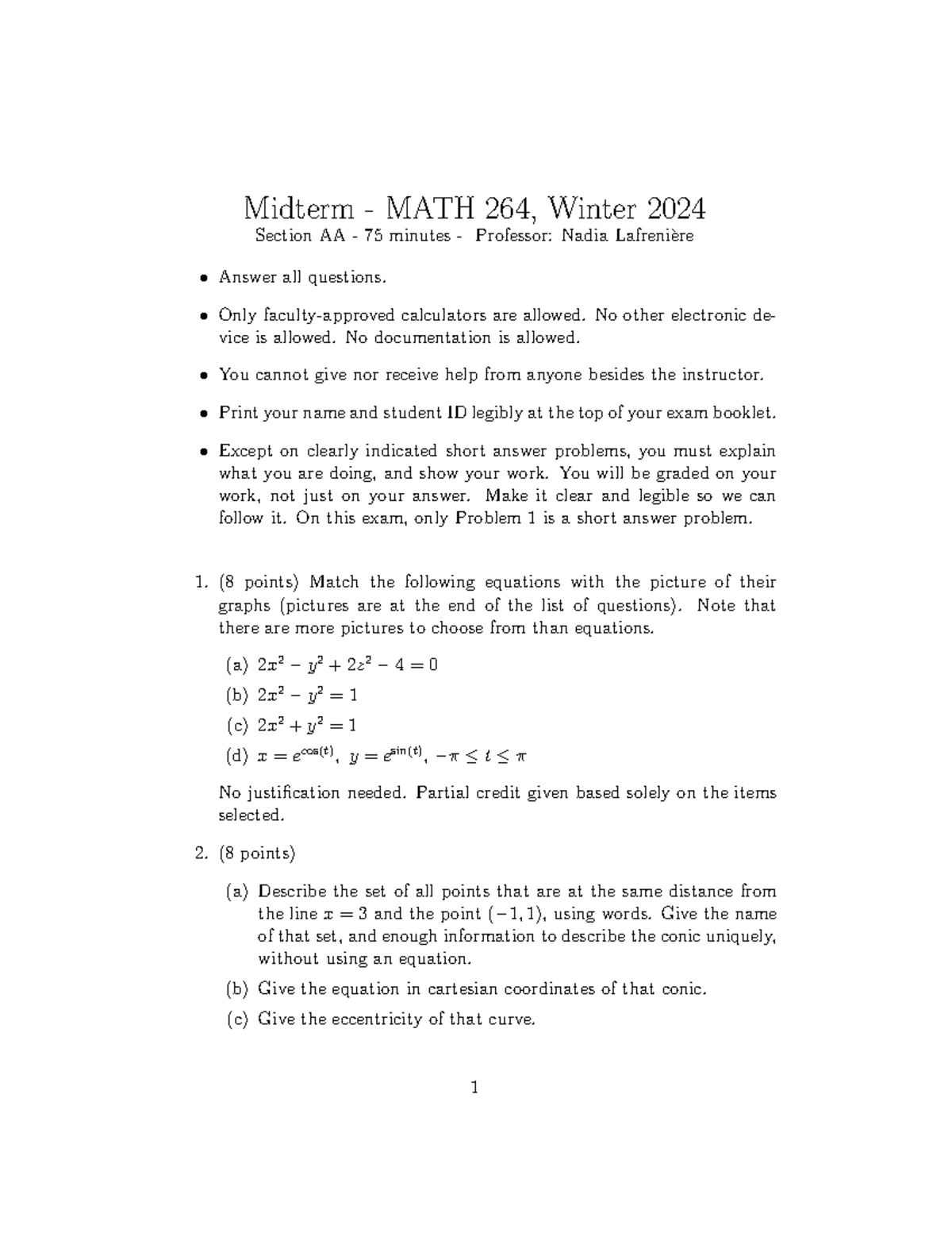 Midterm Exam Review for MATH 264 - Winter 2024 - Studocu