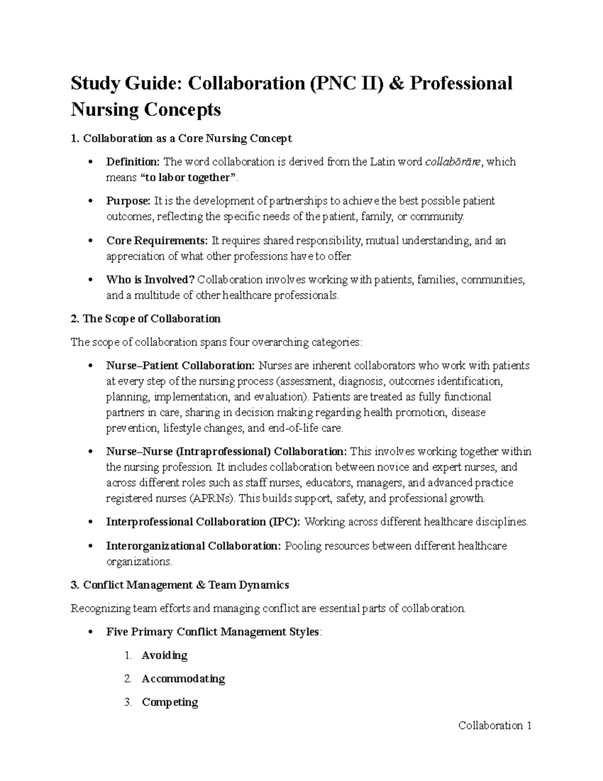 Collaboration Study Guide (PNC II): Core Nursing Concepts Explained ...