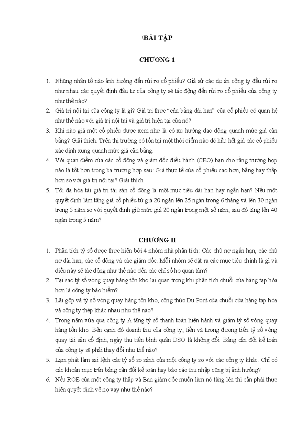 Bài Tập Mô Hình Tài Chính Công Ty - Tập Chương 1, 2, 3, 4, 5 - Studocu