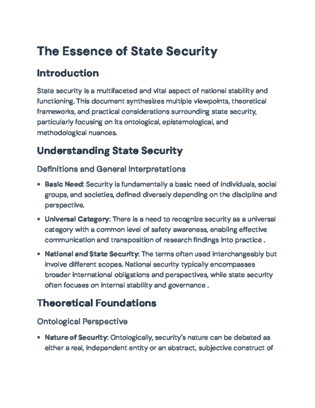 Understanding State Security: Theoretical Frameworks and Components ...