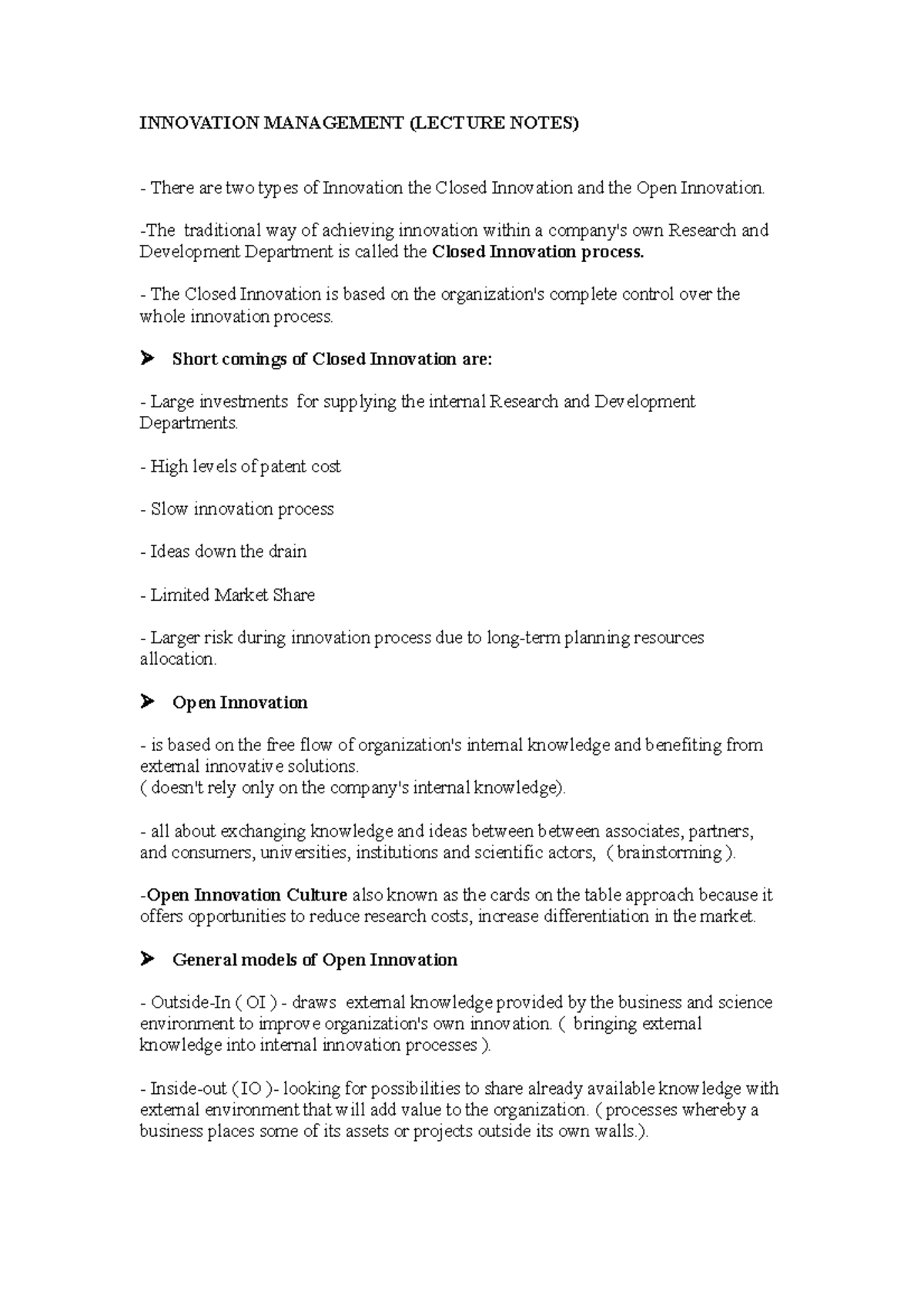 Innovation Management - Lecture NOTE - INNOVATION MANAGEMENT (LECTURE ...
