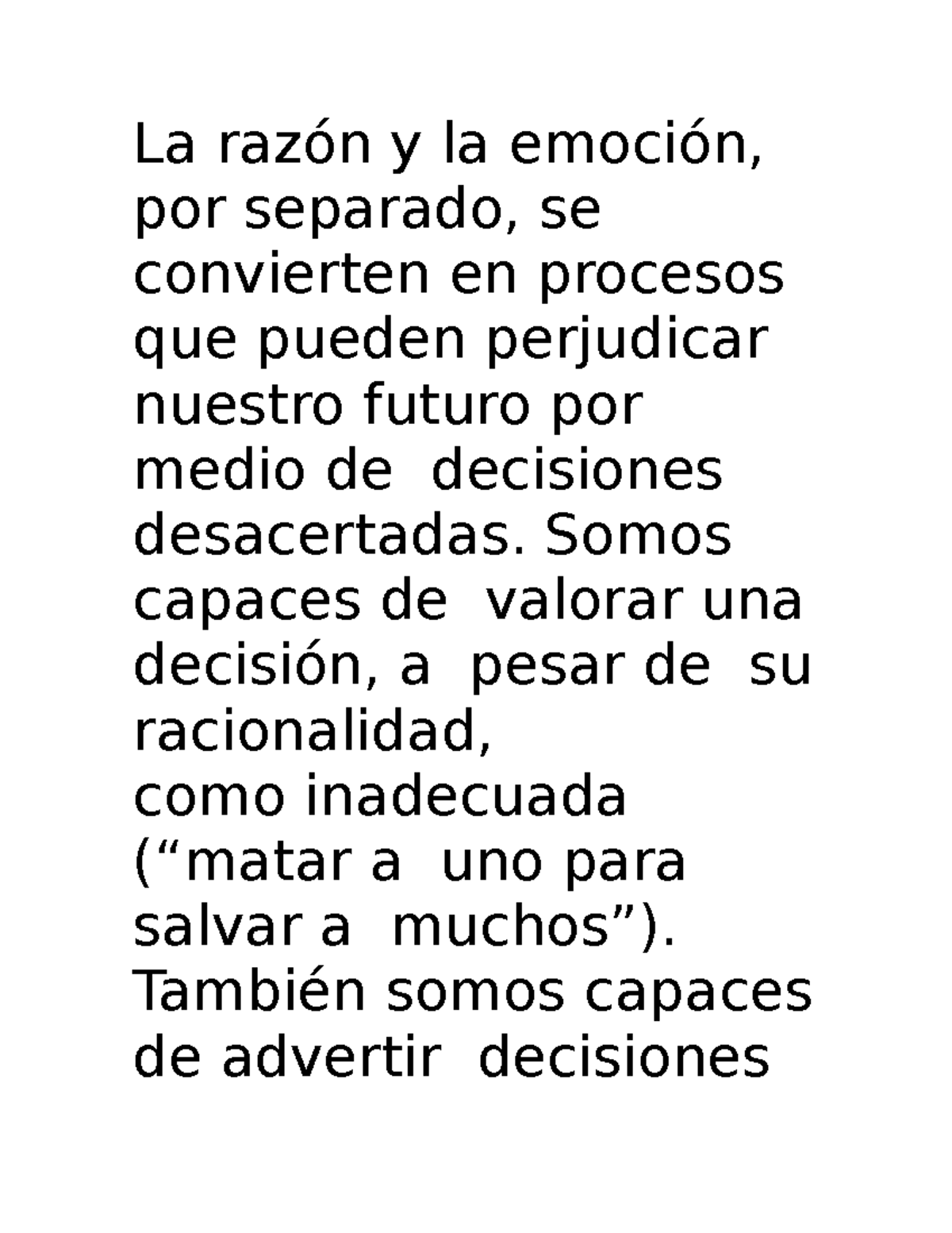 La Razón y la Emoción en el Proceso Cognitivo: Toma de Decisiones - Studocu