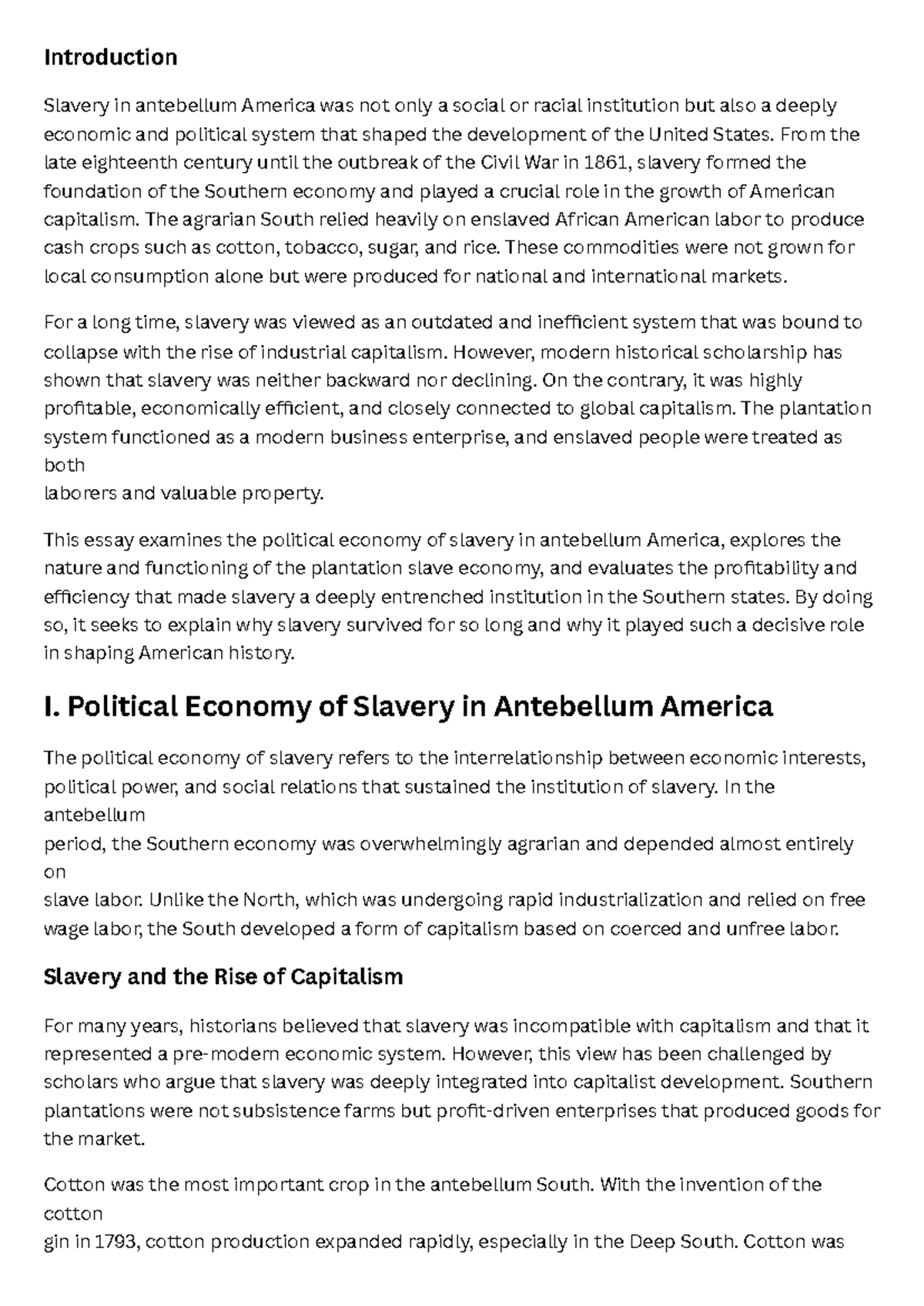 Political Economy of Slavery in Antebellum America - Assignment - Studocu
