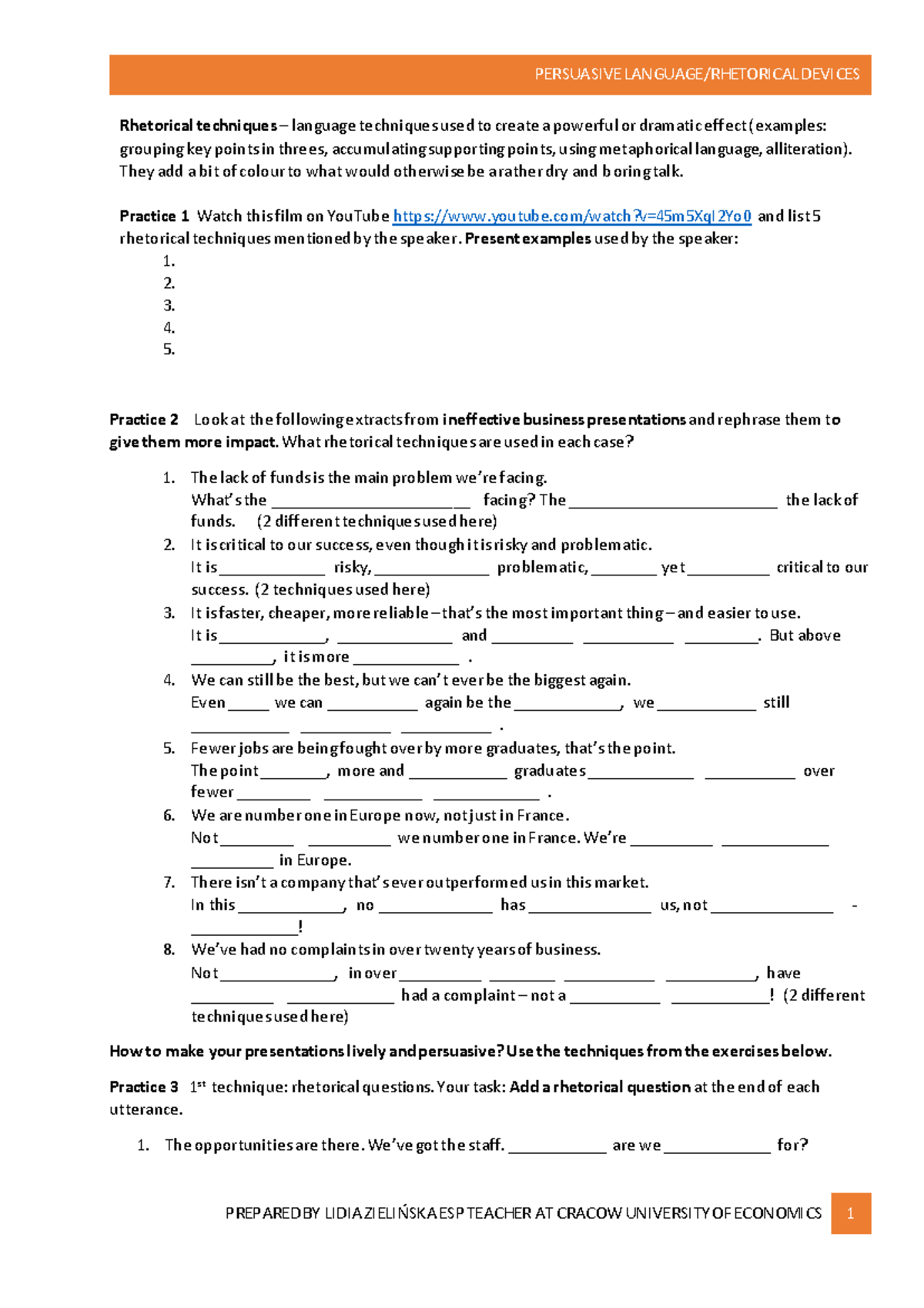 Persuasive Language Techniques (Rhetorical Devices) Exercises - Studocu